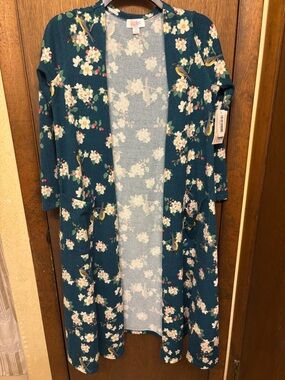 Lularoe Sarah - Teal Floral Open Front Duster Cardigan